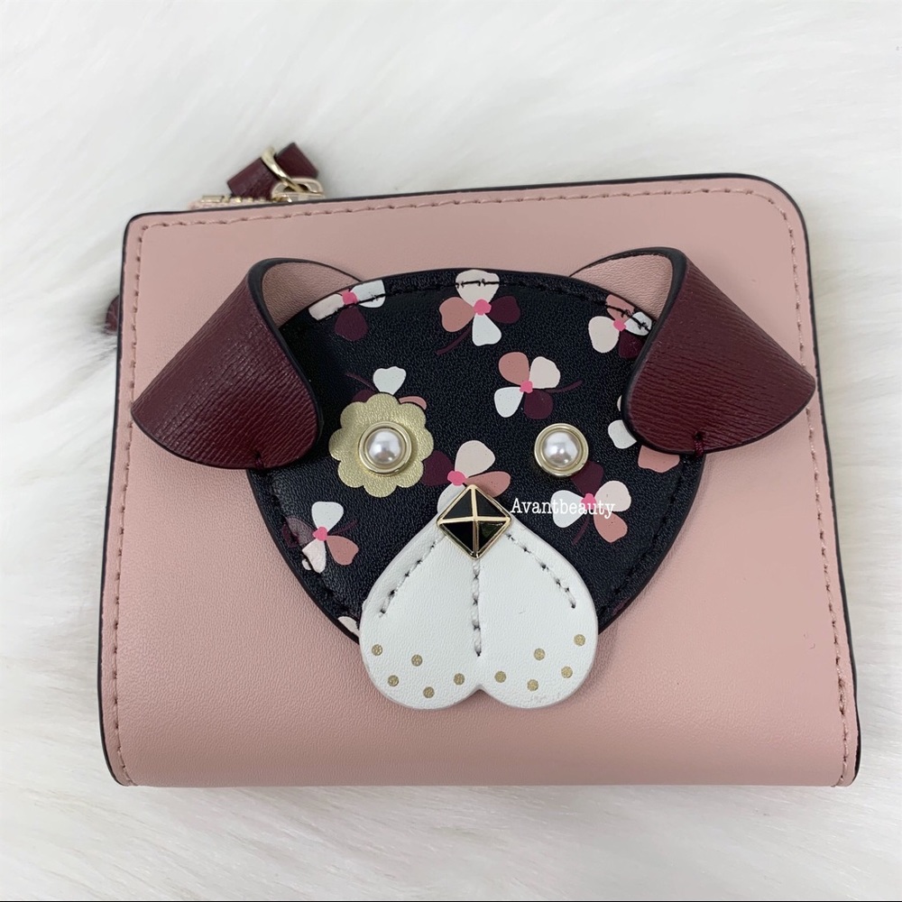 Kate spade small L-zip bifold wallet pup dog new